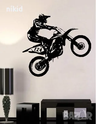 1 вид Мотор мотоциклет моторист скутер черен стикер за стена самозалепващ лепенка, снимка 1