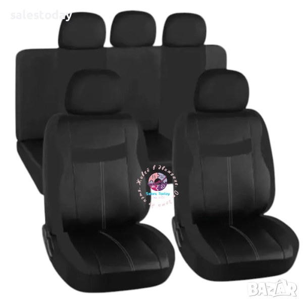 Тапицерия за кола от изкуствена еко кожа, калъфи за седалки за всички седалки в автомобила, сив, снимка 1