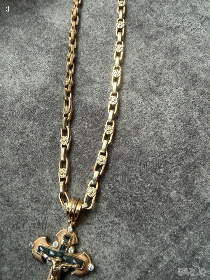 Мъжки златен ланец с кръст плътен , снимка 1