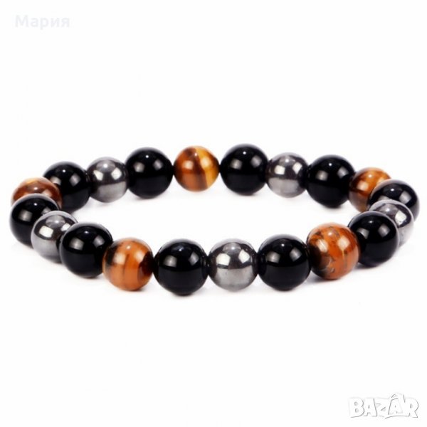 Мъжка гривна от тигрово око, хематит и черен обсидиан., снимка 1