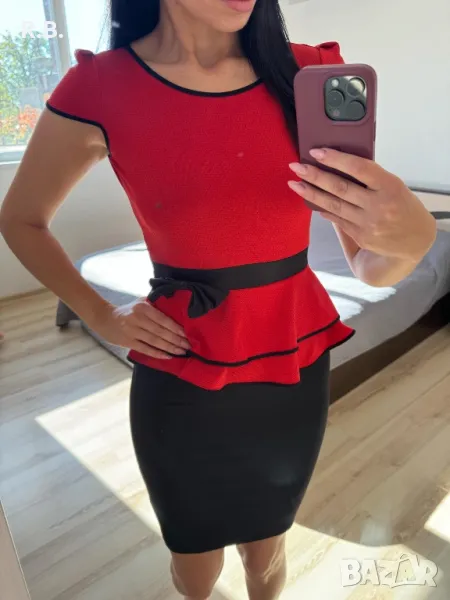 Червено/черна елегантна рокля, М размер, снимка 1