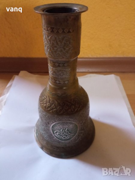 Антична ръчно гравирана медна ислямска ваза, снимка 1