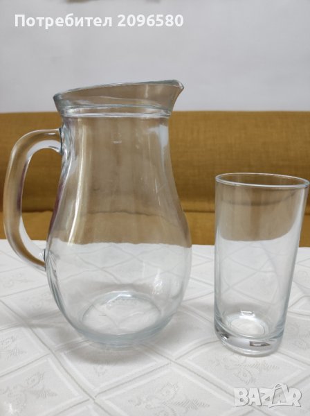 Стъклена кана с 6 чаши, снимка 1