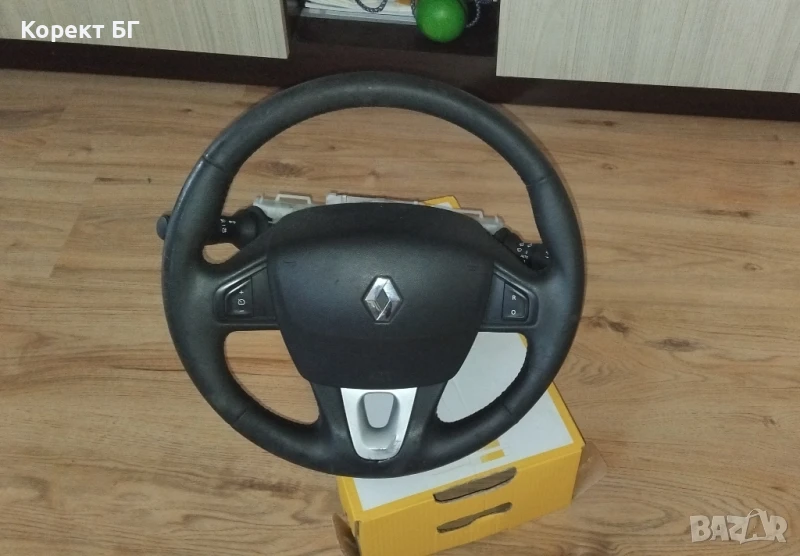 Мултифункционален волан с аербег airbag и лентов кабел + лост за мигачи/чистачки за Рено, снимка 1