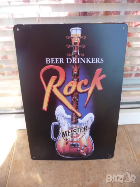 Метална табела бира рок китара бар на живо музика струни стъкло, снимка 1