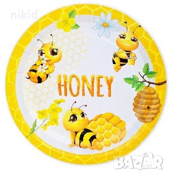 Пчела пчели пчелички 8 бр големи парти чинии чинийки рожден ден, снимка 1