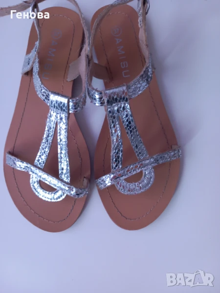 Дамски сребърни сандали номер 37, снимка 1