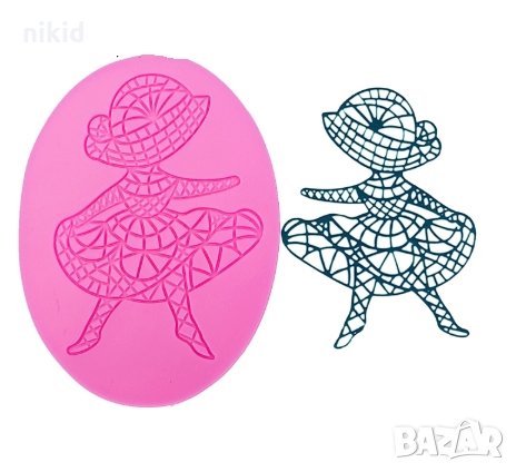 Дама с шапка балерина дантела силиконов молд за фондан гъмпейст, снимка 1