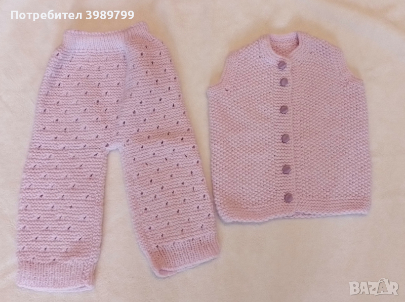 Бебешки елече и панталон ръчно плетени, 9-12м, снимка 1