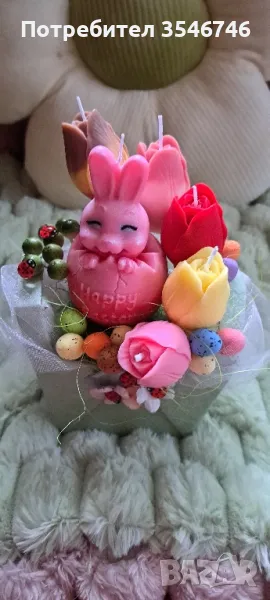 Великденски букет от соеви свещи. , снимка 1