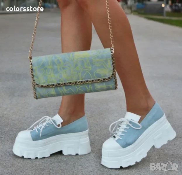 Обувки на платформа - бяло и светлосин деним - DA60, снимка 1