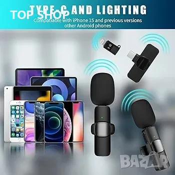 Безжични микрофони MKHS, 2 микрофона Lavalier Безжичен микрофон за видеозапис TikTok YouTube Vlog, снимка 2 - Микрофони - 48787292