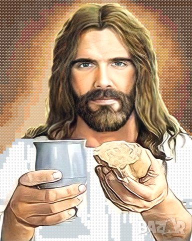 ДИАМАНТЕН ГОБЛЕН Исус с хляб и вино  п8, снимка 2 - Гоблени - 21271416
