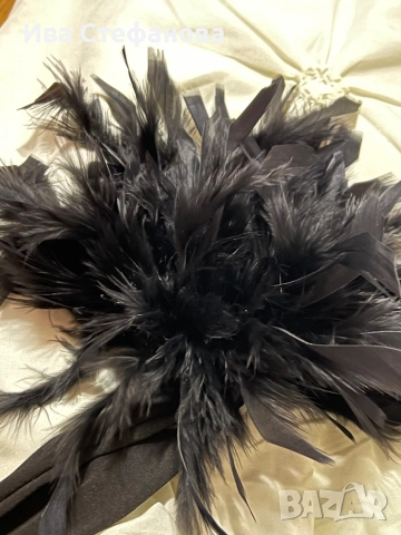 Черно еластично парти коктейлно официално поло топ естествени пера универсален размер, снимка 5 - Корсети, бюстиета, топове - 51953679