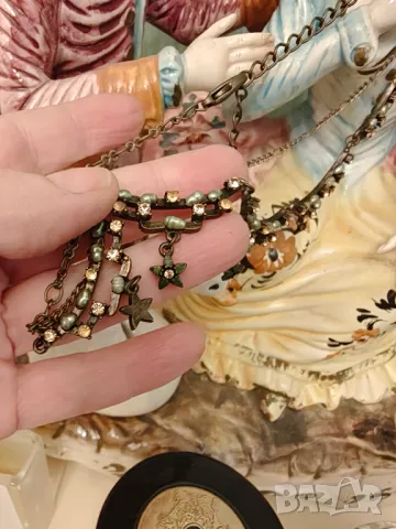 Старо колие месинг с перлички и цитрини, снимка 4 - Колиета, медальони, синджири - 49743670