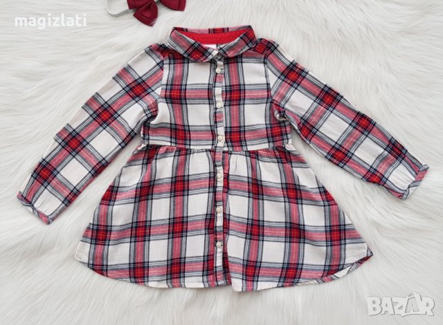 Детска карирана рокля H&M 9-12 месеца, снимка 5 - Бебешки рокли - 43192645