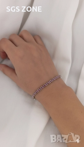 сребърна гривна с естествени рубини, снимка 3 - Гривни - 52688162