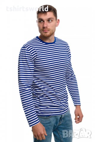 Нова мъжка моряшка блуза на класическо синьо и бяло райе с дълъг ръкав, снимка 3 - Блузи - 27803017