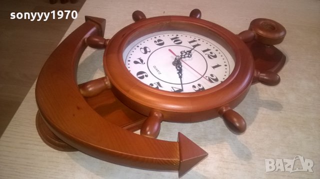 голяма котва с рул-дървена с часовник-42х31х6см-внос холандия, снимка 2 - Колекции - 27965272