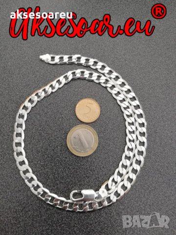 Посребрен сребърен ланец 6 мм плетка панцер бижу верига мода синджир бижутерия Благородна твърда сто, снимка 16 - Колиета, медальони, синджири - 38360513