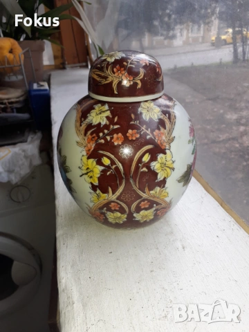 Сатцума Satsuma стара ваза буркан с капак порцелан печат, снимка 2 - Антикварни и старинни предмети - 53340281