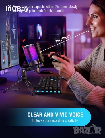 Mикрофон FIFINE A2 с RGB подсветка + стойка, USB Type-C, снимка 10 - Друга електроника - 51840937
