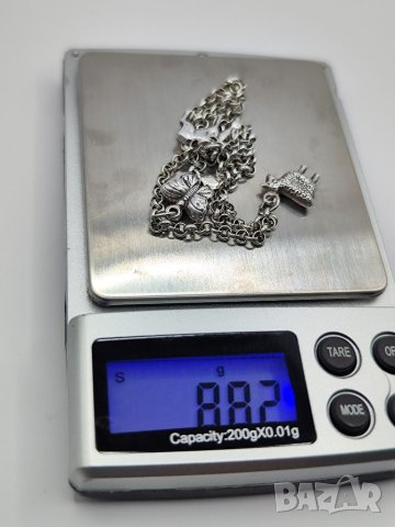 Къс сребърен гердан с три висулки, снимка 3 - Колиета, медальони, синджири - 40761059