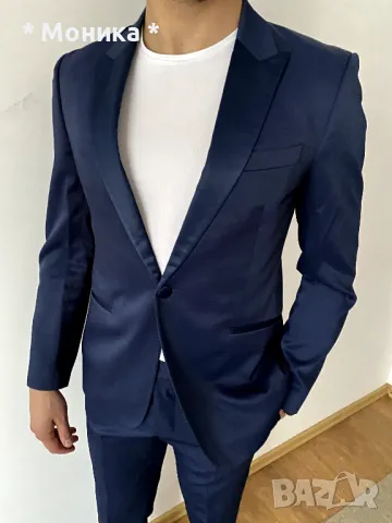 Елегантен мъжки син костюм Теодор (Slim Fit) – отлично състояние