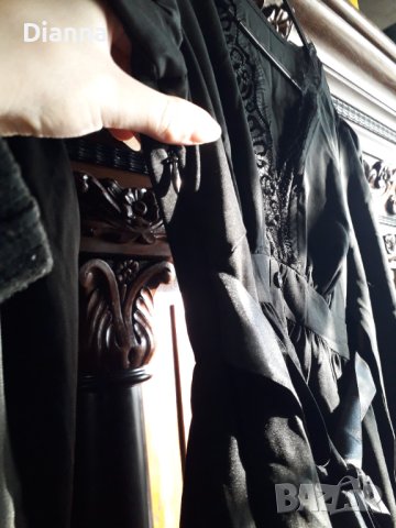 Дамска готик черна рокля с дантела и сатенена пандела, дълъг ръкав ROMWE, снимка 6 - Рокли - 44001808