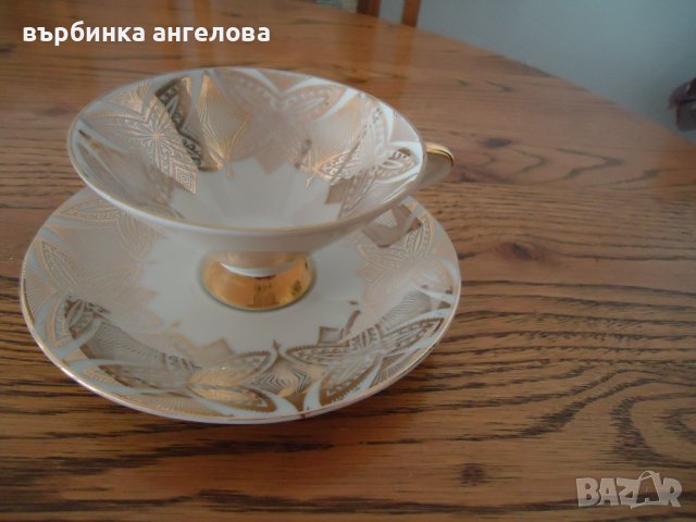 Чашка с подложка баварски порцелан с позлата , снимка 3 - Колекции - 36609952