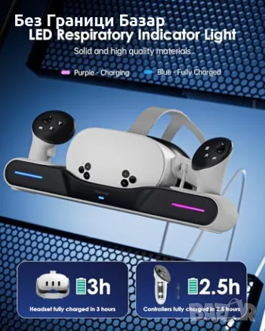 Нова VR зарядна станция за Quest 3S – Компактен и стилен дизайн 20W адаптер, снимка 6 - Друга електроника - 49548538