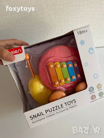 Охлювче за дърпане - 4 в 1 - ксилофон - в розов и зелен цвят, снимка 11 - Образователни игри - 51119479