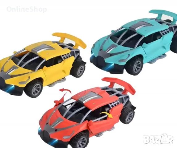 Състезателна кола с дистанционно управление, LED светлини, пушек, за деца, 1:18