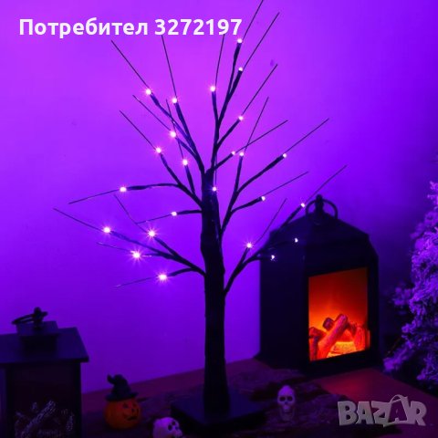 Изкуствено дърво , настолна LED лампа,24 светлини-лилав цвят 