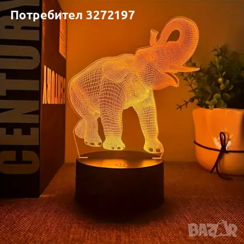 Холограмна 3D LED лампа Слон,RGB Седемцветен Интелигентен Контрол,USB, снимка 5 - Настолни лампи - 49509607