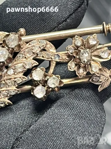  Антична отоманска игла-брошка от 19-ти век с 8K розово злато и диаманти, снимка 10 - Антикварни и старинни предмети - 49270154