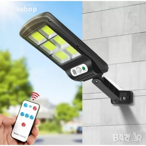 ПРОМО!! 3 броя 300W LED Соларна лампа COB със сензор за движение, стойка и дистанционно, снимка 2 - Соларни лампи - 48662044