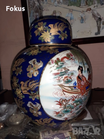 Сатцума Satsuma стара голяма ваза буркан порцелан маркирана, снимка 5 - Антикварни и старинни предмети - 53357724