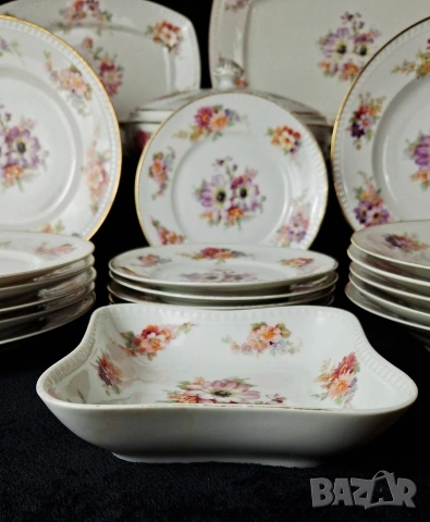 Винтидж порцеланов сервиз за хранене - Hermann Ohme, Silesia (1900–1920 г), снимка 3 - Сервизи - 53298089