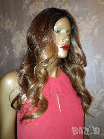 Valentino-Нова  с етикет дълга чуплива перука тъмнокестеняво към русо, снимка 7 - Аксесоари за коса - 38925820