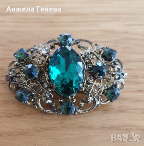 Брошка филигран с оливин и зелен ахат 