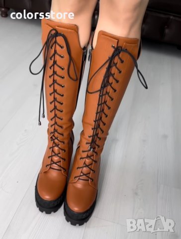 Ботуши на платформа - кафява кожа с черно ходило - BPL200, снимка 2 - Дамски ботуши - 41590950