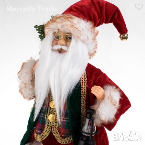 Коледна реалистична фигура Дядо Коледа с чувал и фенер, 45cm, снимка 3 - Декорация за дома - 52406620