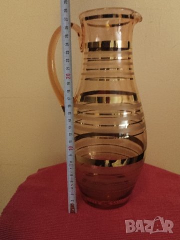 Винтидж сервиз 6 чаши и кана, цветно стъкло със златни линии. , снимка 7 - Чаши - 43525177