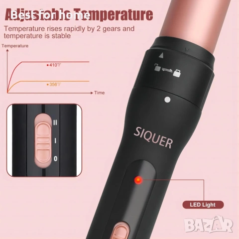 Комплект Маша за коса 3-в-1 SIQUER – Сменяеми керамични приставки, Турмалиново покритие и бързо загр, снимка 4 - Други - 53212976