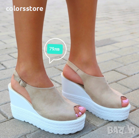 Сандали на платформа бежов велур код LT303A, снимка 2 - Сандали - 36383925