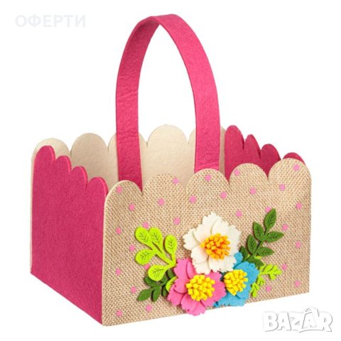 Великденска декоративна кошница от филц с дръжки за ограда Цветя 18x13,5x11 см
