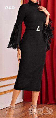 Елегантна черна рокля, Миди черна рокля, Красива черна рокля, снимка 1 - Рокли - 43243970