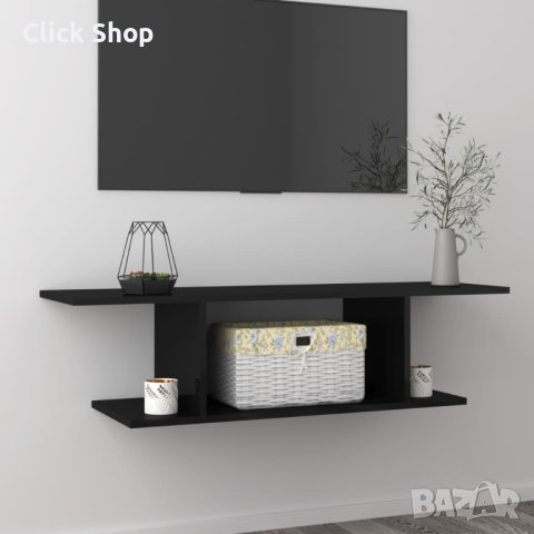 ТВ шкаф за стенен монтаж, черен гланц, 103x30x26,5 см