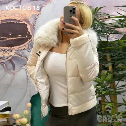 Дамско пухено палто 4265 цвят черен, екрю, снимка 3 - Якета - 52500528